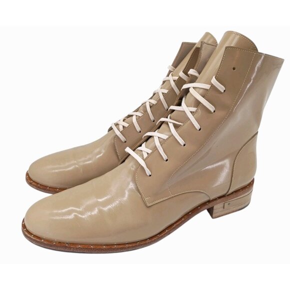 FREDA SALVADOR Womens 'Alanis' Beige Patent Leather Combat Boots Size 10 Spain - Picture 1 of 14